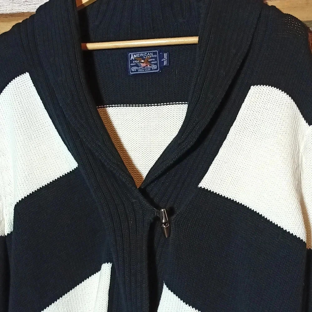 American living cozy wrap v-neck sweater roll collar button crossover closure L - Picture 6 of 16
